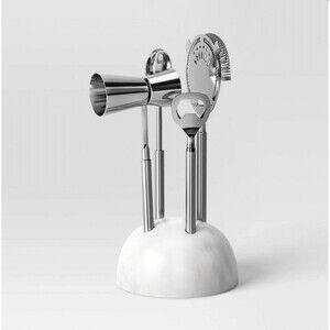 4pc Stainless Steel Barware Set with Marble Stand - Threshold NEW